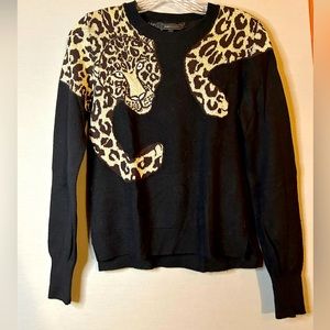 MEOW amazing RARE BCBG sparkle tiger theme merino sweater. S